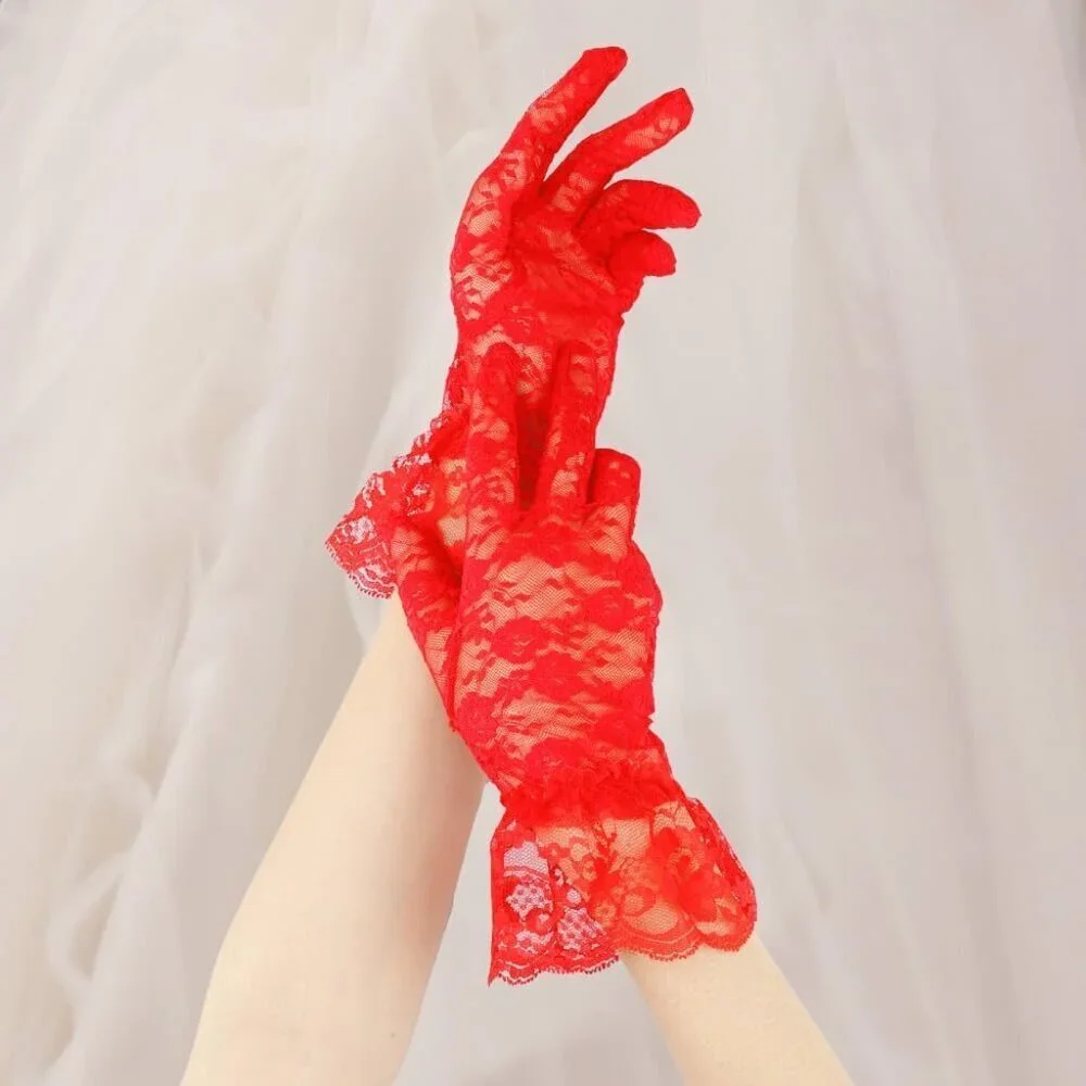 Women Red Gloves Short Bridal Wedding Party Opera Fashion Halloween Cosplay